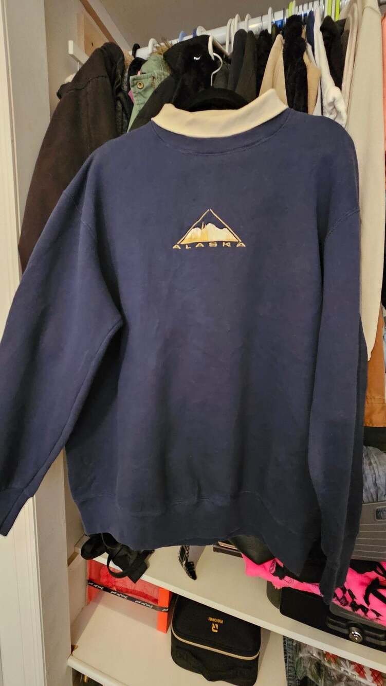 Vintage Alaska Embroidered Mountain Mock Neck Sweatshirt Blue